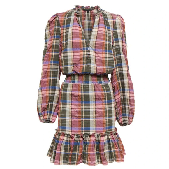 NWT Veronica Beard Olive and Pink Plaid Ruffle Destiny Dress Size 2 - Picture 4 of 12